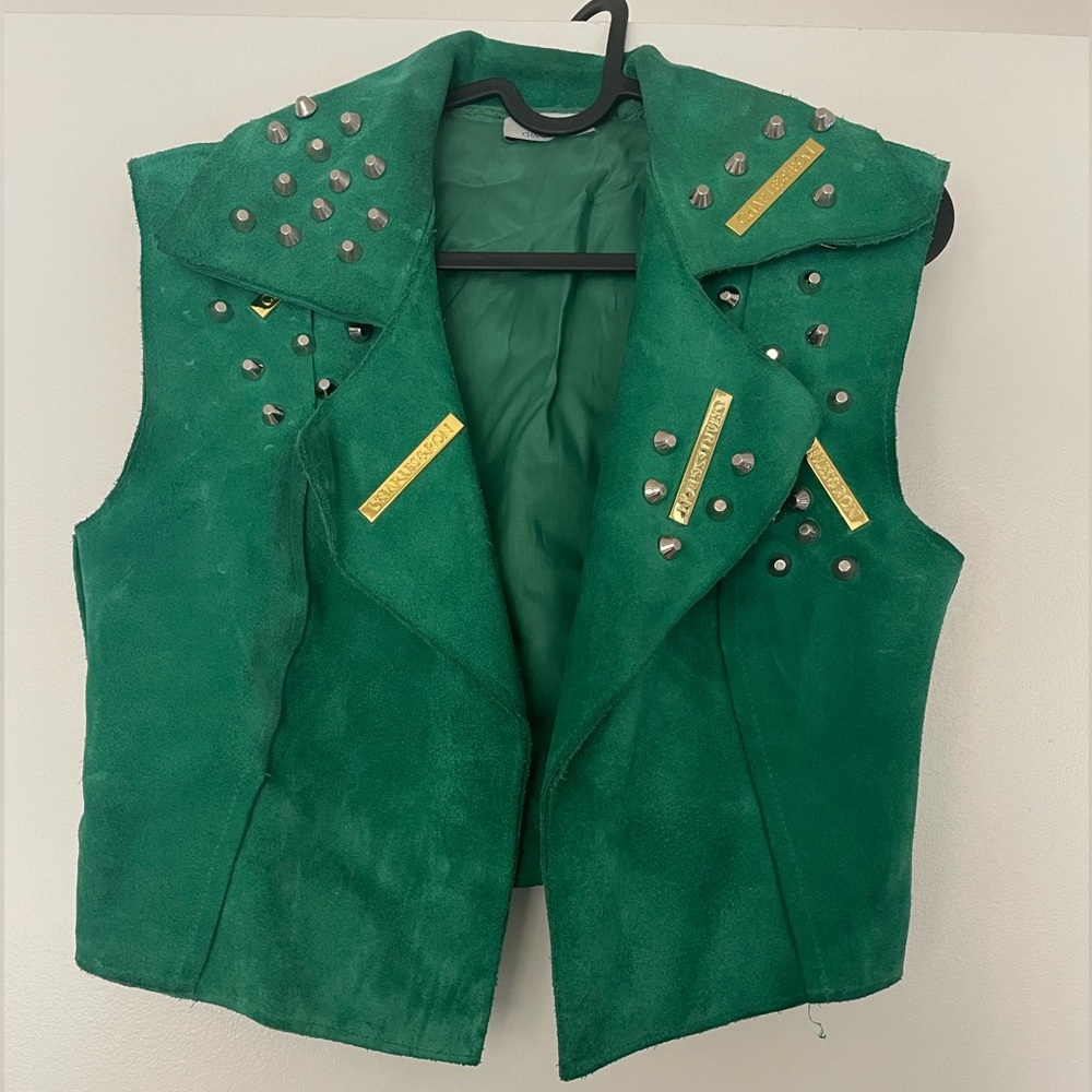 Charles & Ron Women’s Green Suede Studded Vest Size S